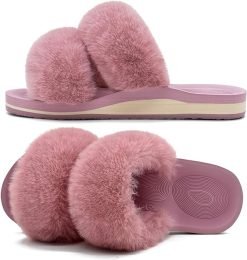 Womens Fuzzy Orthotic Slippers (Pink)