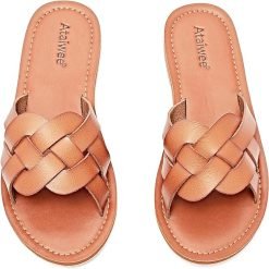 Womens Flat Slide Sandals (Light Brown)