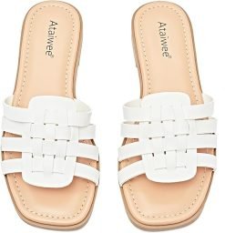 Womens Wide Gladiator Flat Slides (White)